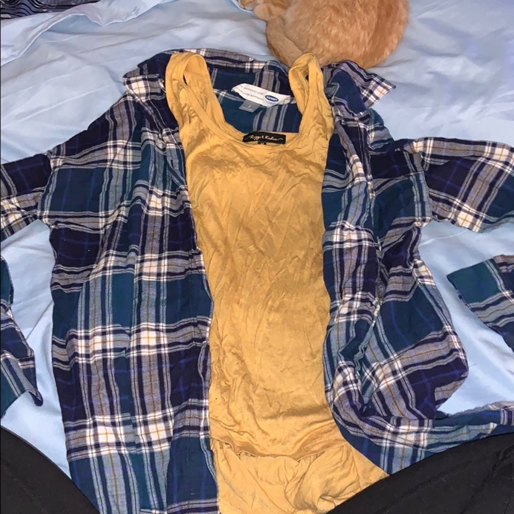BUNDLE: Old Navy flannel with gold silk tank top